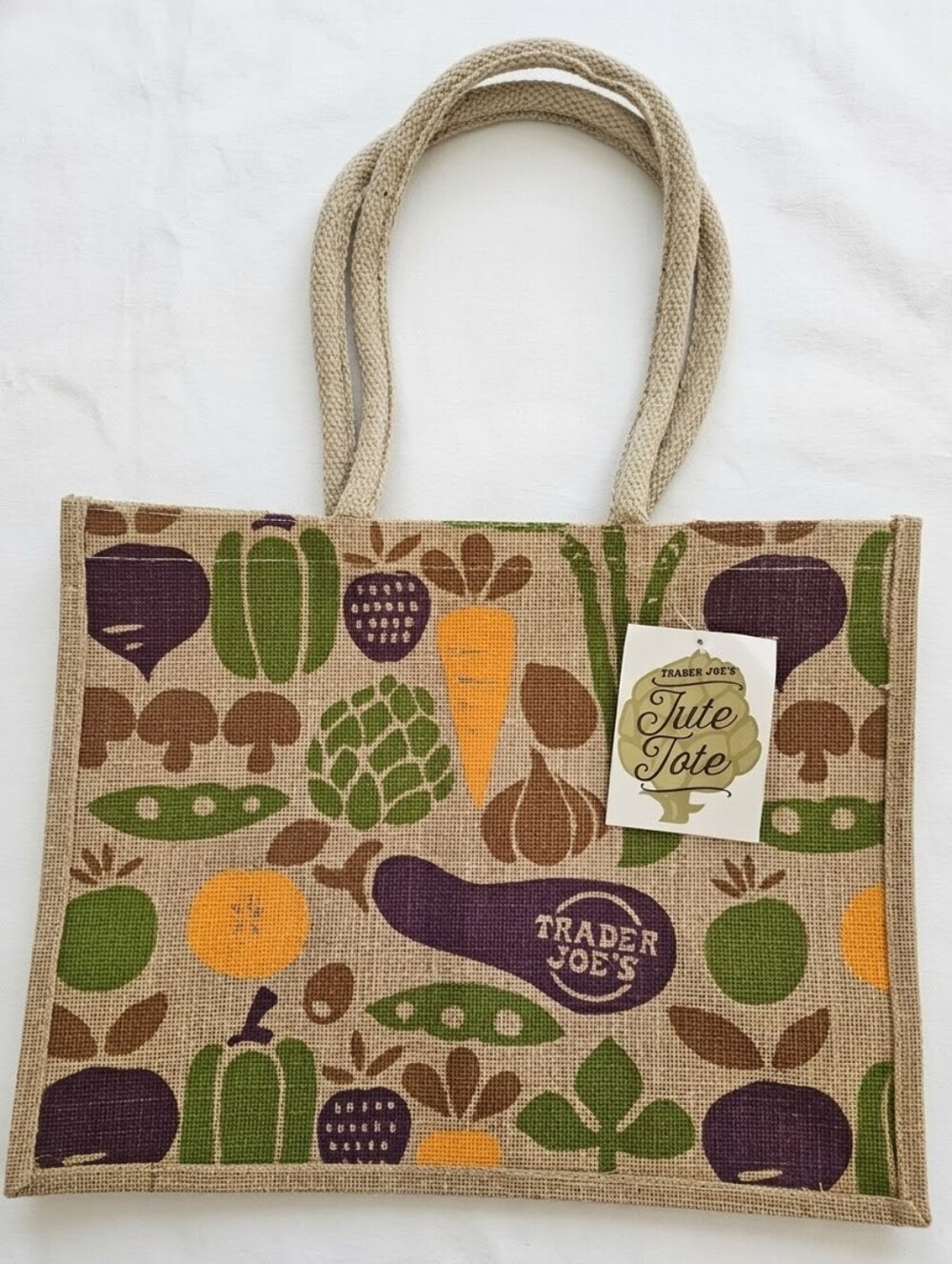 NWT Trader Joe's Jute Vegetable Print Reusable Tote Bag